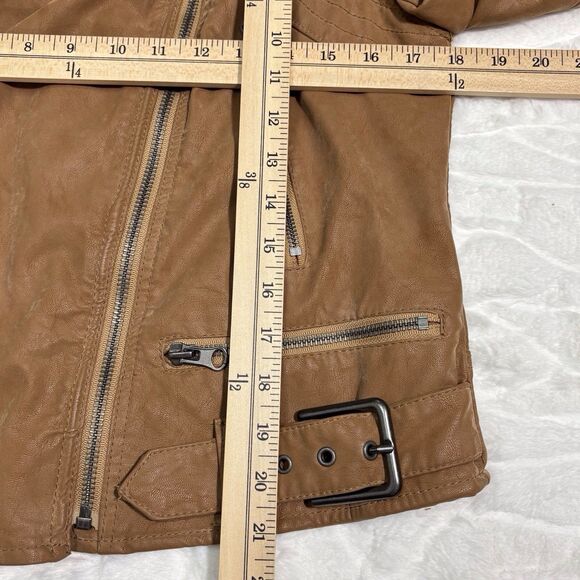 We The Free People Fenix Faux Leather Moto Jacket Camel Brown Women’s Medium - Picture 6 of 8
